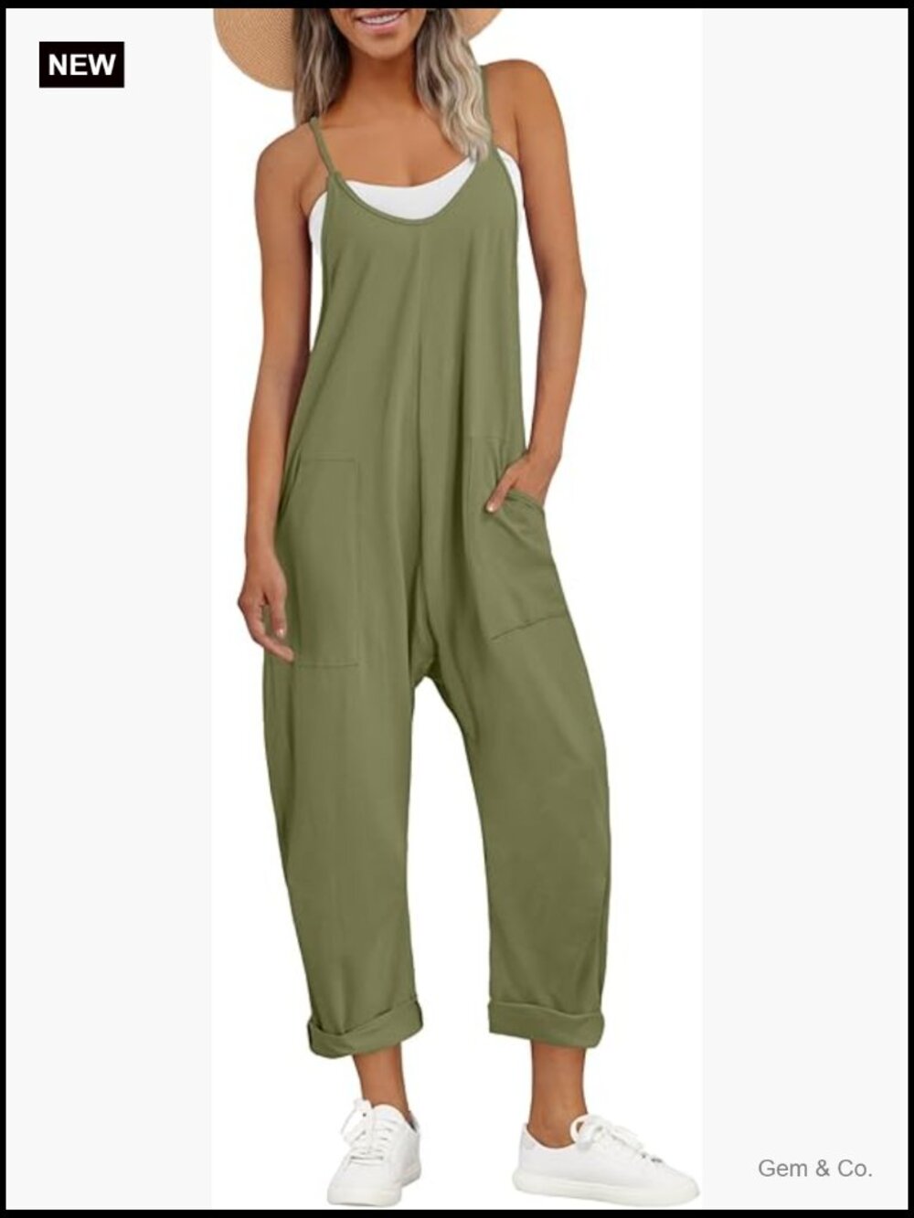 Casual Summer Jumpsuit Romper With Pockets Loose Fit V-Neck - Picture 1 of 6